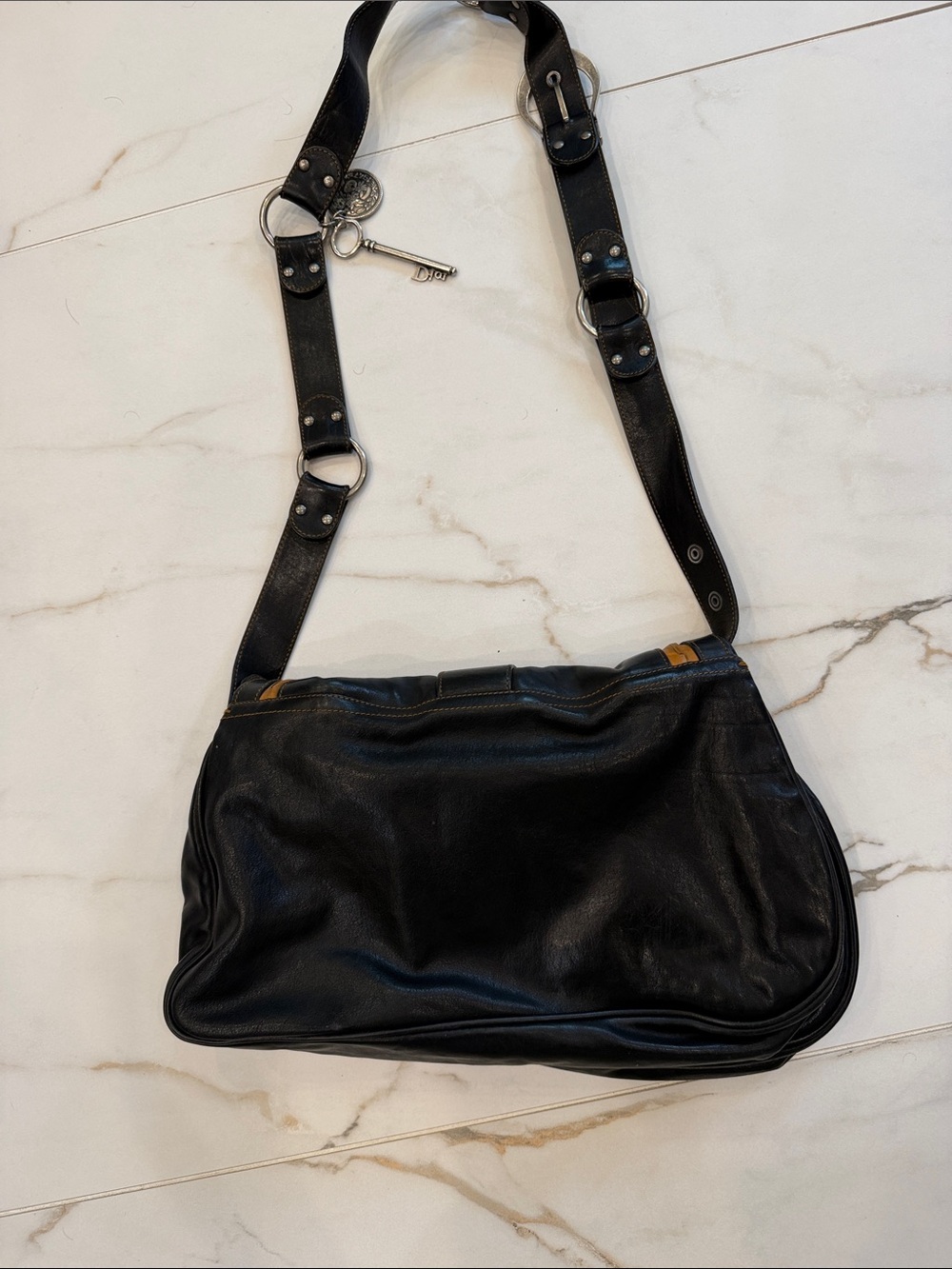Dior Black Leather Shoulder Bag with Brown Trim - Picture 7 of 11